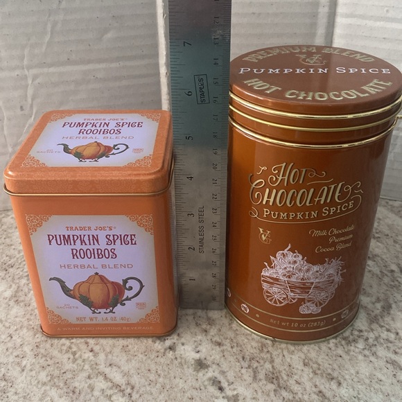 2 empty fall pumpkin spice tins. Great for autumn as decor or storage. - Picture 8 of 9